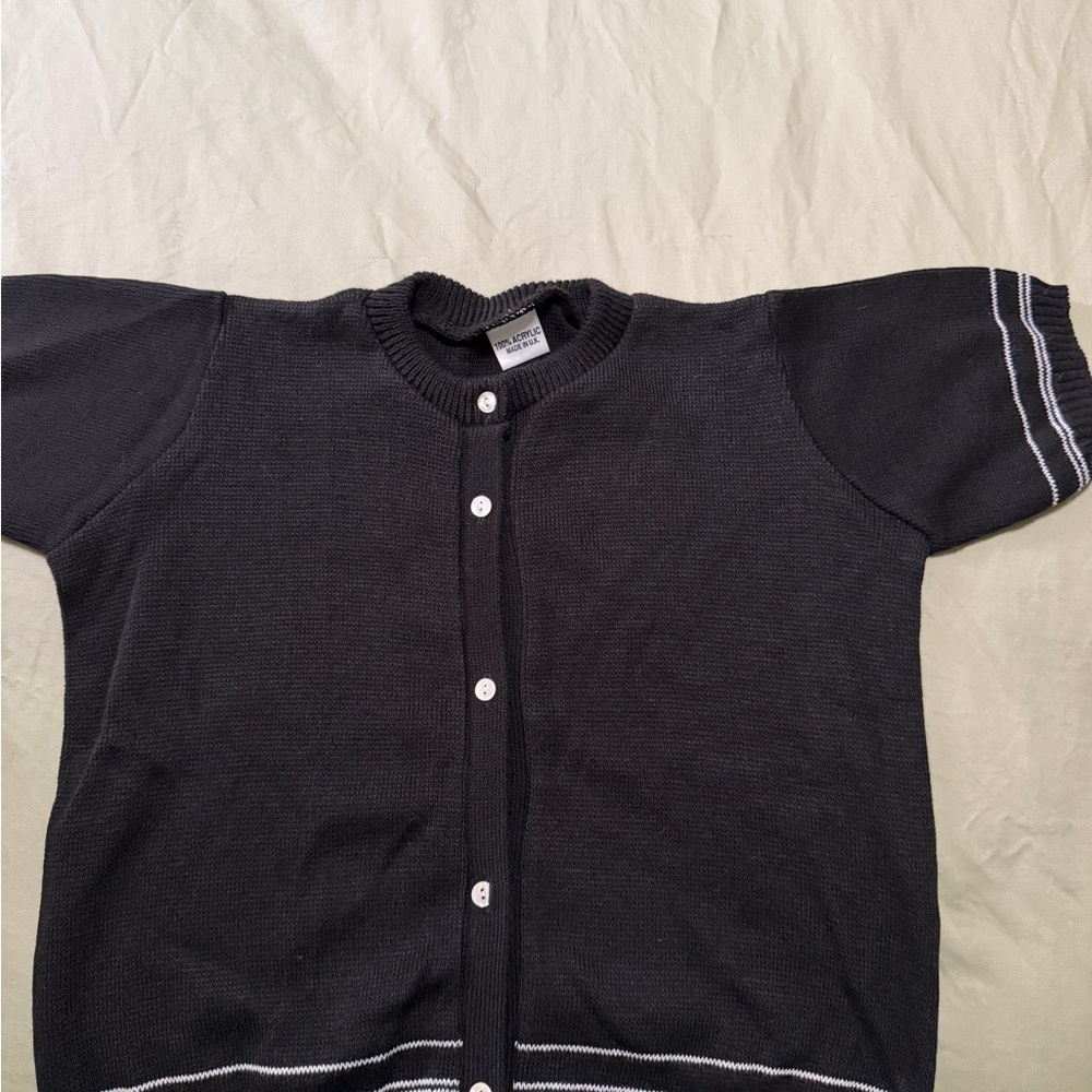 Black Short Sleeve Cardigan with White Accents